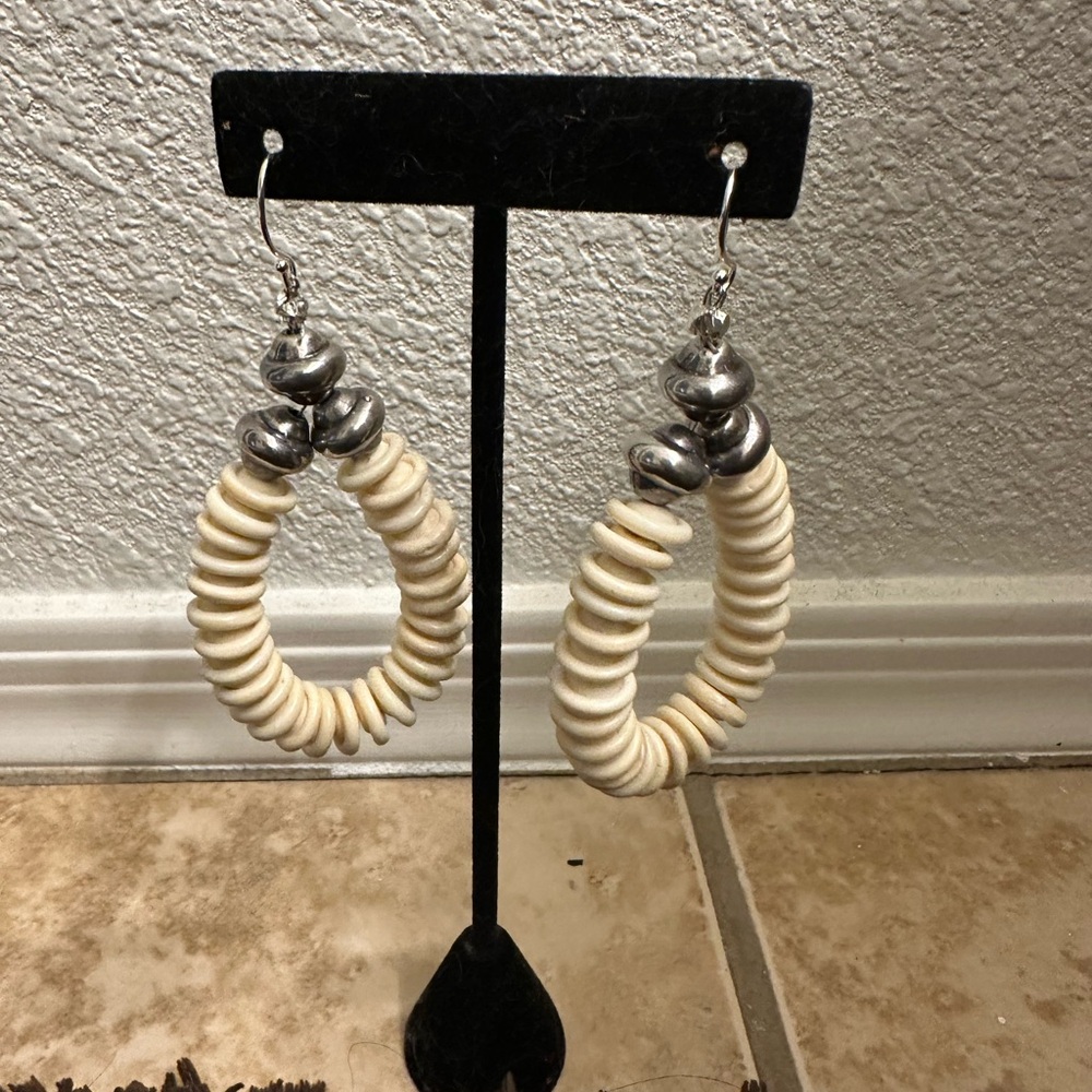 Hand Crafted “One of a Kind” by Unique Earth Bone & Sterling Silver Earrings